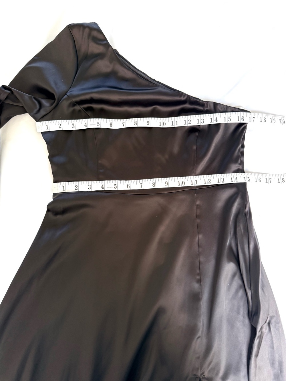 Lulus One-Shoulder Black Satin Formal Evening Gown Gothic Glam - Picture 10 of 16
